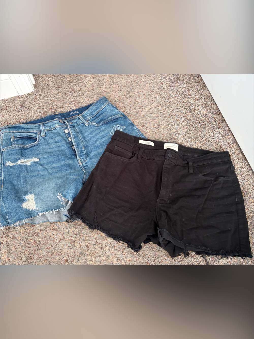 Two Casual Denim & Black Frayed Hem Shorts